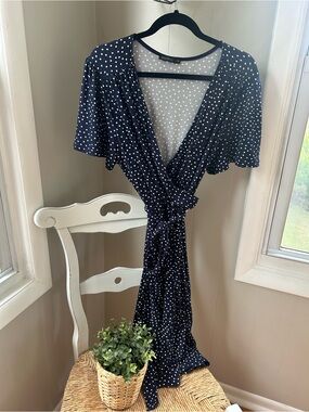 Mikarose Navy Blue Polka Dot Wrap Dress